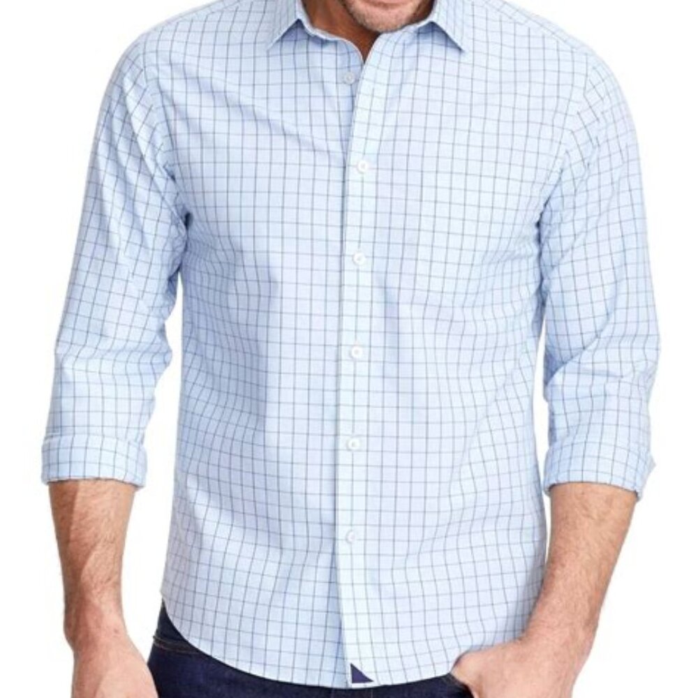 UNTUCKit Shirt Mens’ Size L Blue Plaid Regular Fit Wrinkle Free Stellenbosch